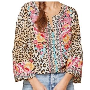 Savanna Jane Multicolor Embroidered Leopard Blouse